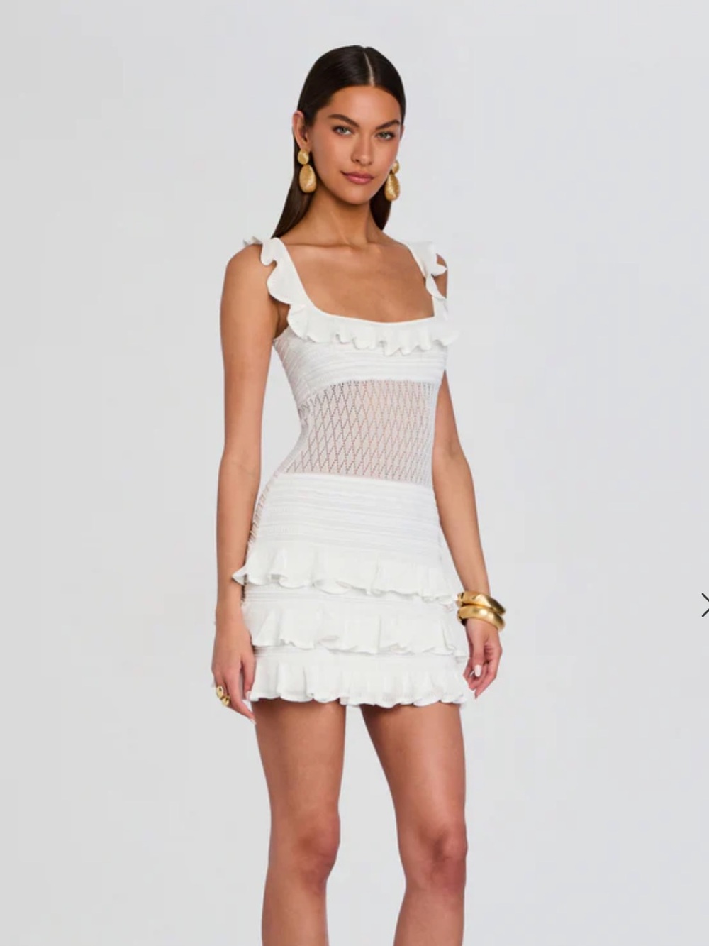 Retrofete Costera Knit Dress Size Medium White Ruffle Mini NWT New